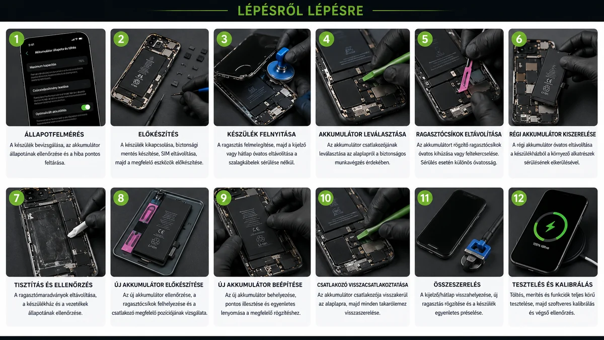 Így történik a telefon akkumulátorának cseréje – a bevizsgálástól a végső tesztig